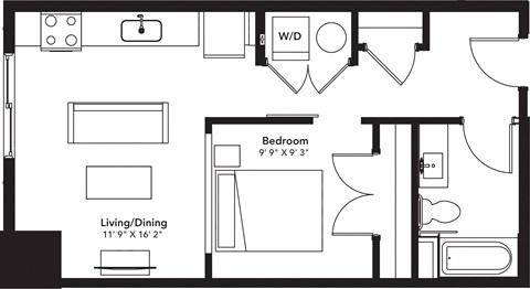a floor plan of a house with a bedroom and a living room